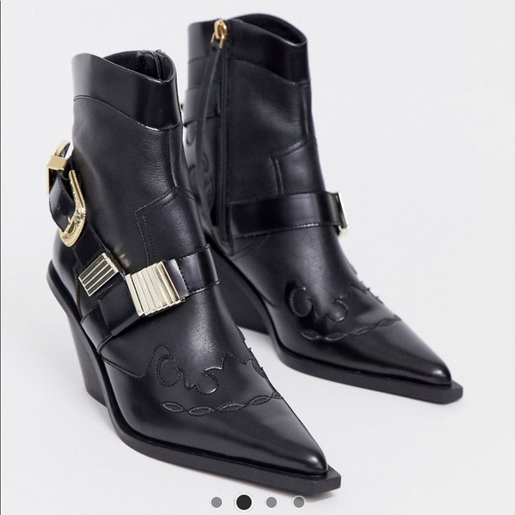 ASOS black reckless premium leather western boots - Picture 2 of 4